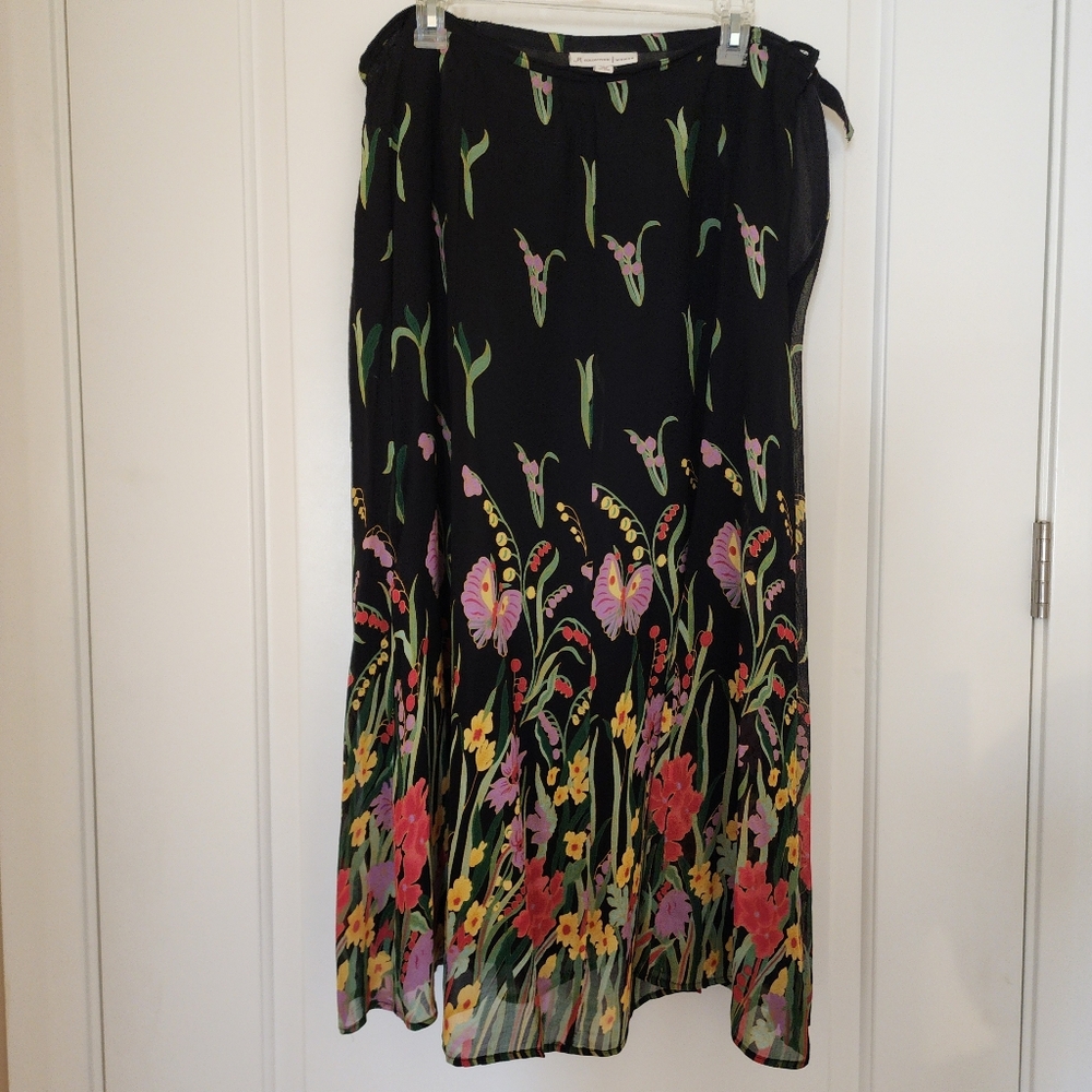 JM Collection Black Floral A-Line Skirt - Picture 1 of 3